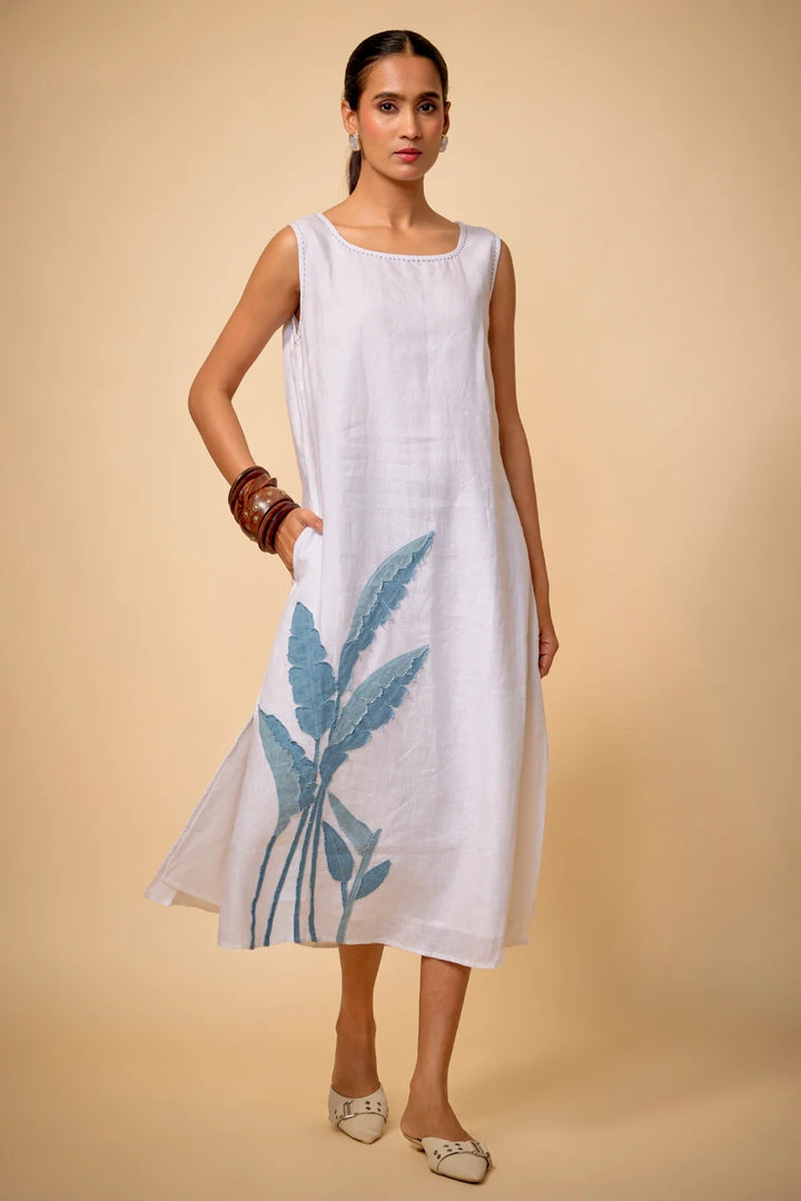 White Palm Leaf Dress