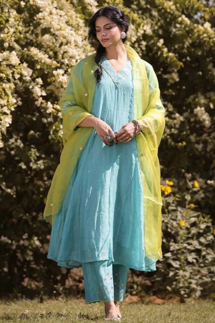 Rama Blue Sequinn Side Panel Kurta Set