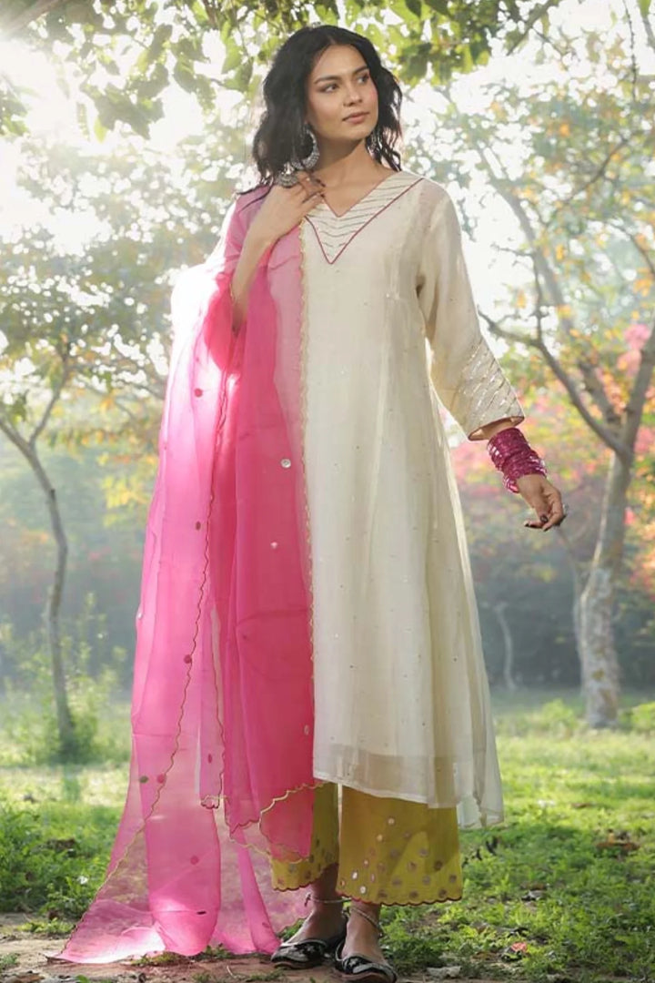 Pearl White Sequinn Side Panel Kurta Set
