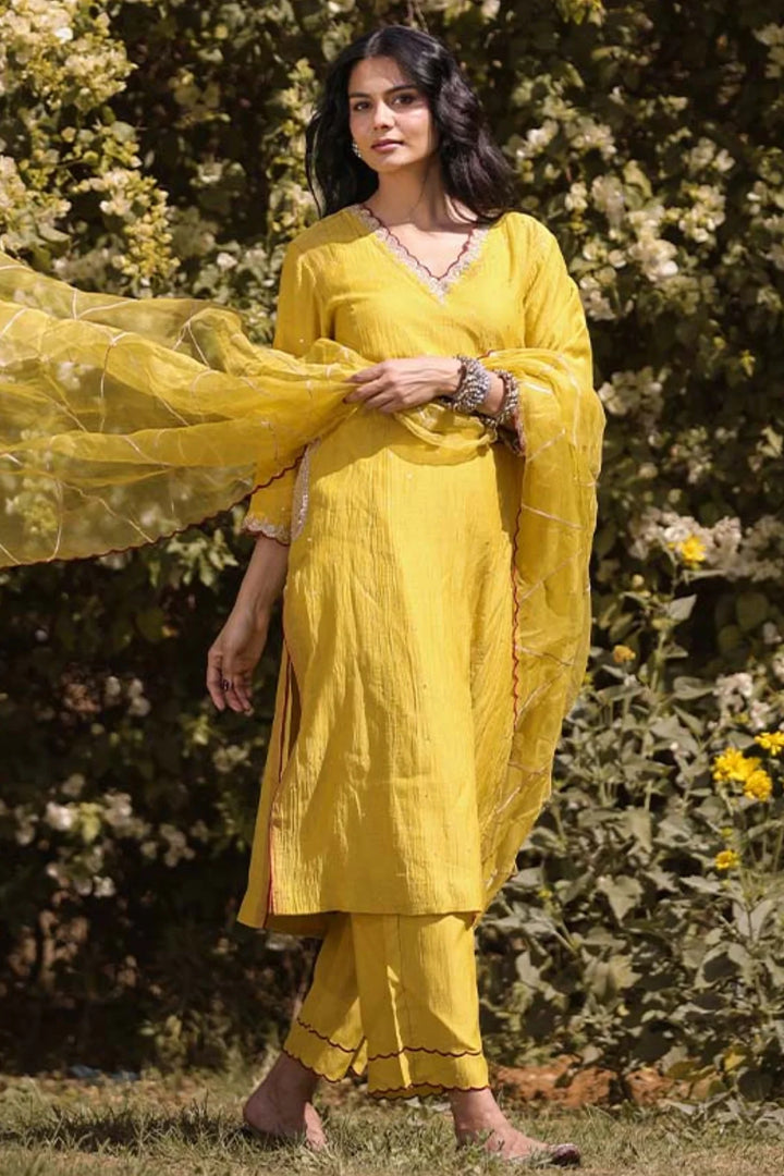 Mustard Side Pocket Kurta Set