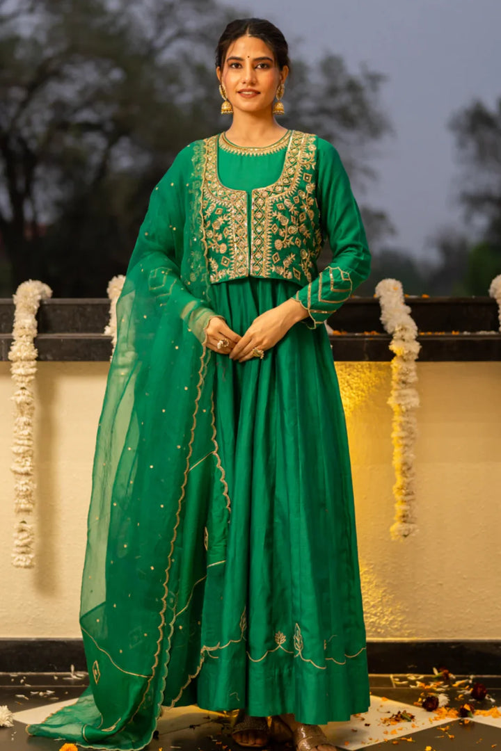 Green anarkali set