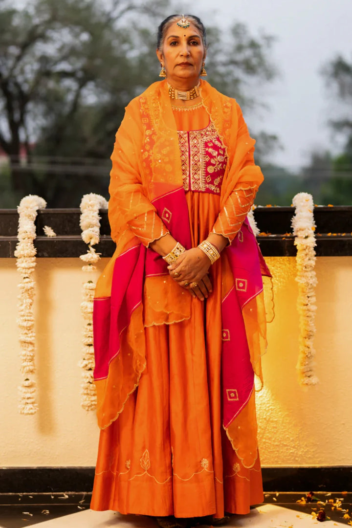 Orange & Pink anarkali set
