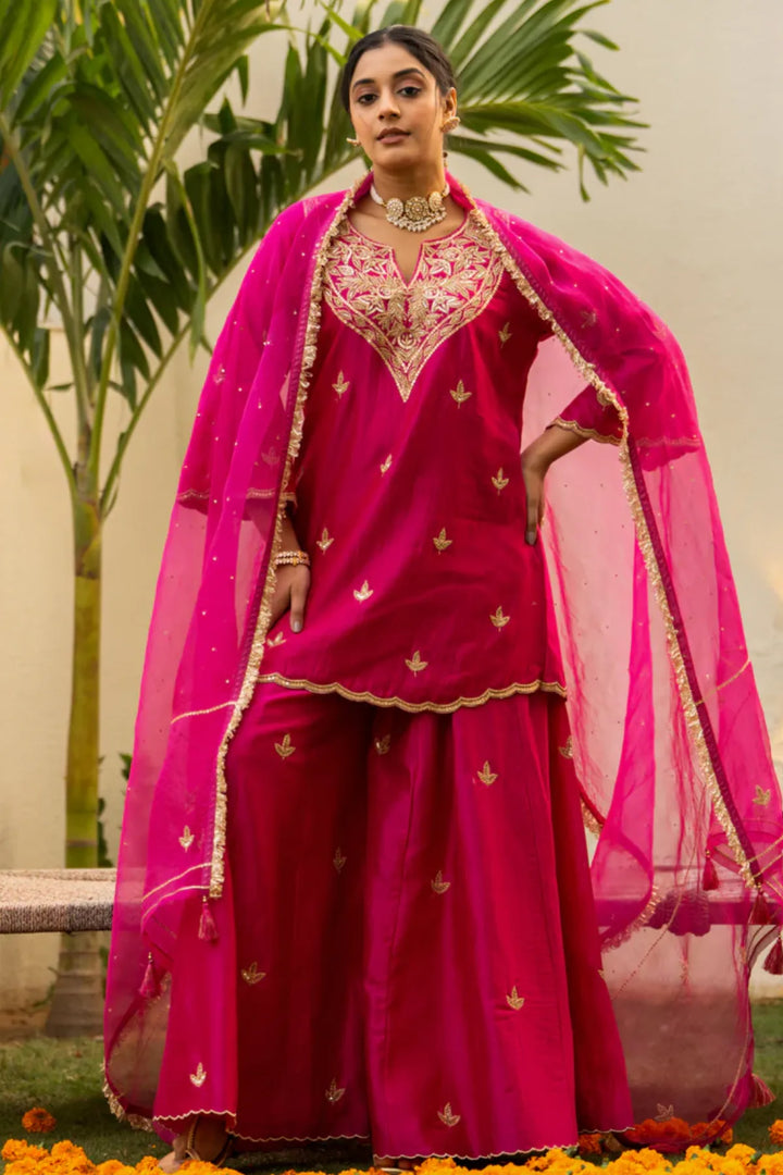 Pink moti daman sharara set
