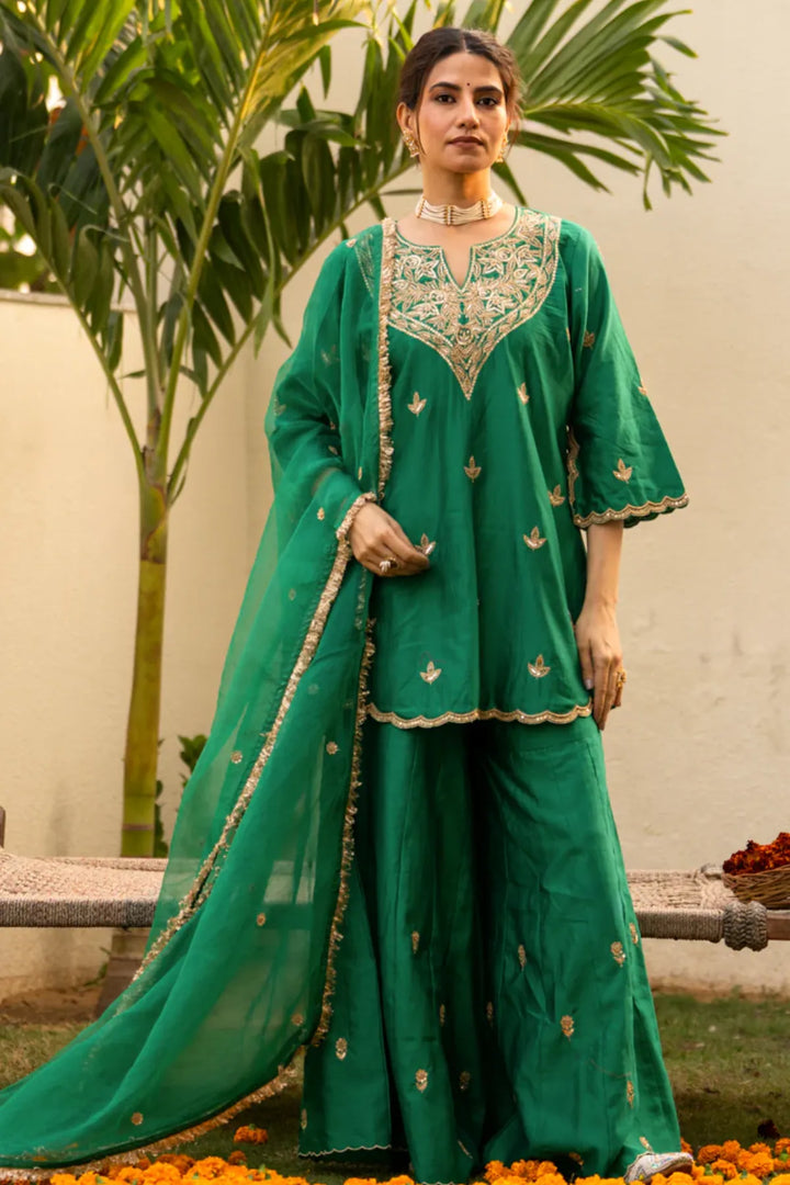 Green moti daman sharara set