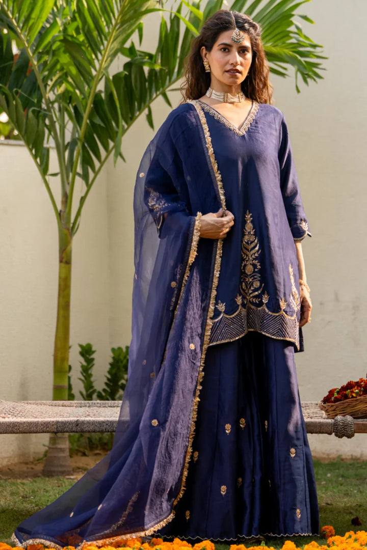 Mid night blue Boota Aari Sharara