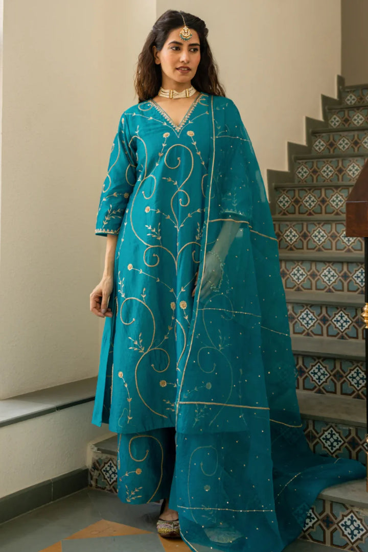 Firozi moti jaal A-line Kurta Set