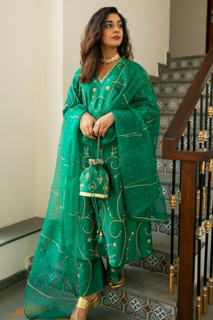 Green moti jaal A-line Kurta Set