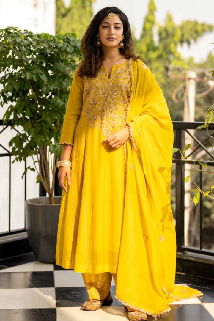 Lime mustard A-line Kurta Set
