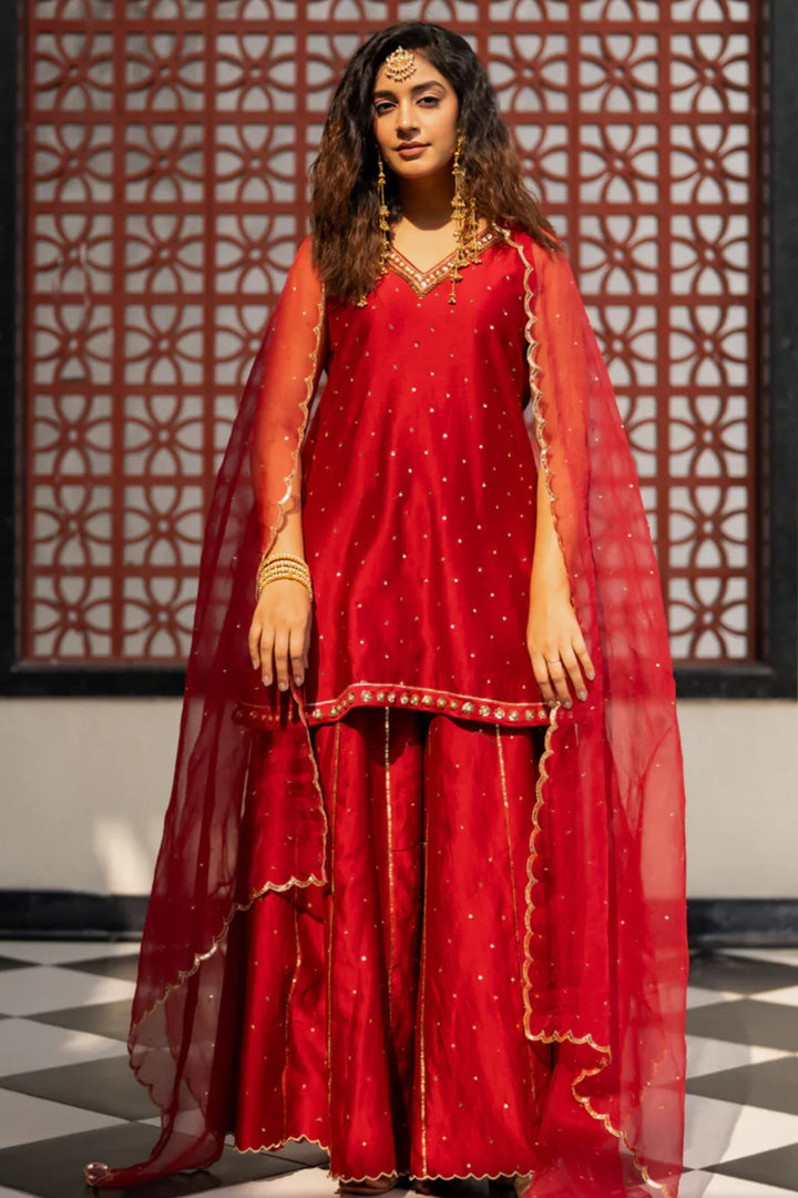 Deep maroon Sequinns Sharara set