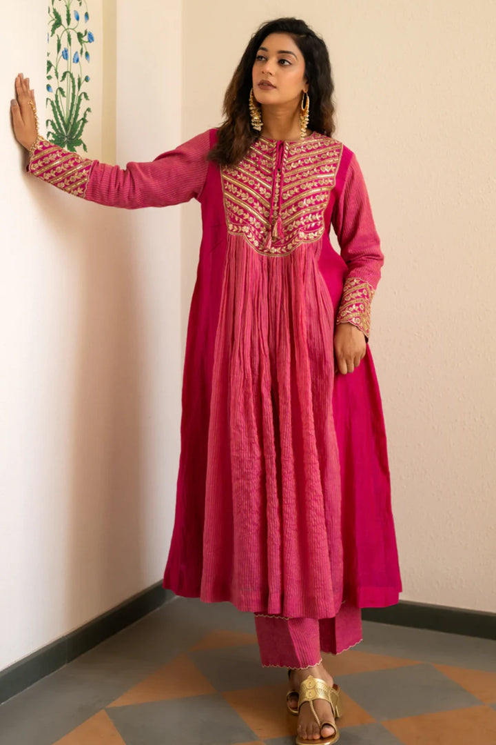 Pink tissue centre gathered suit set