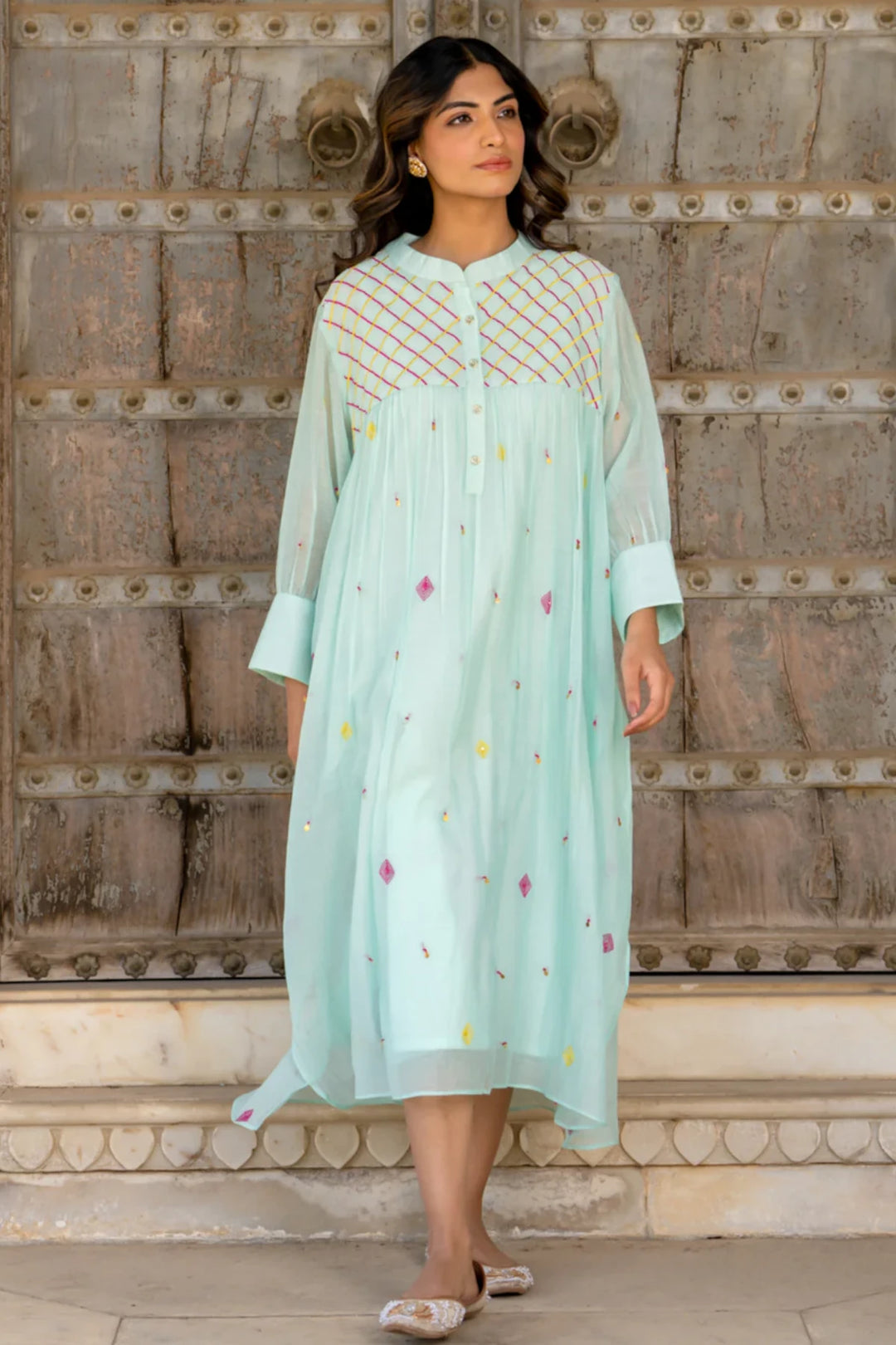 Paste Blue Gathered Dress