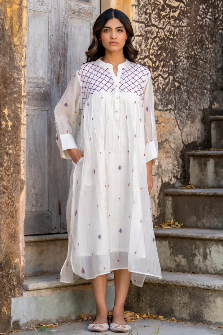 White Gathered Dress