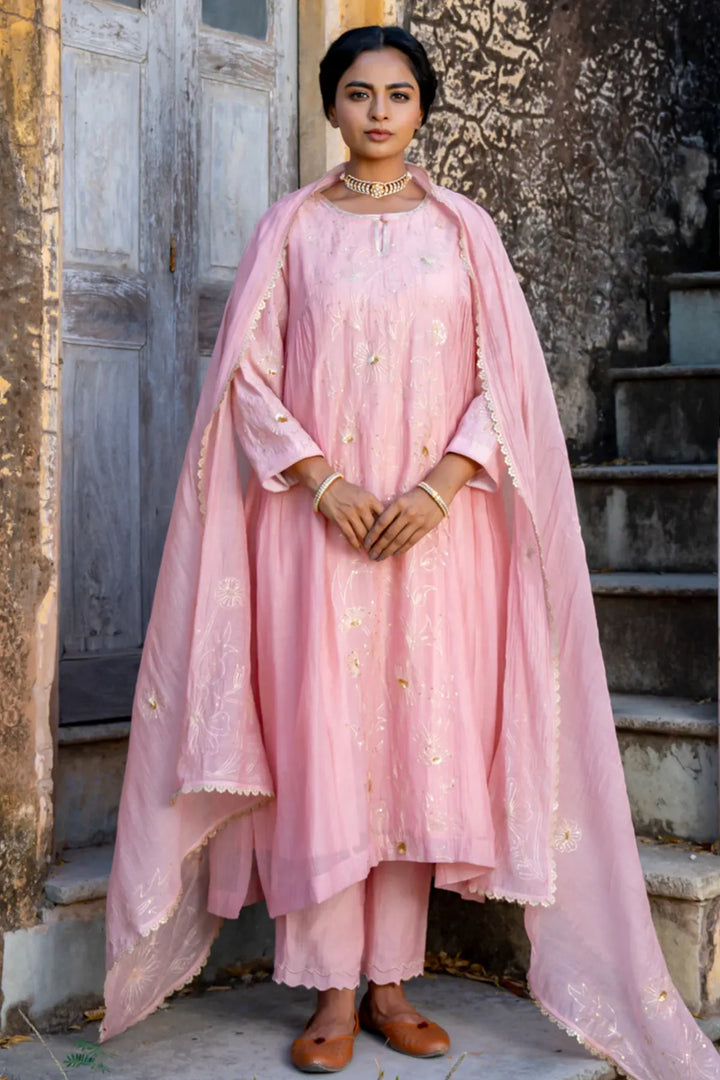 Rose Gold Floral Jaal A-line Kurta Set