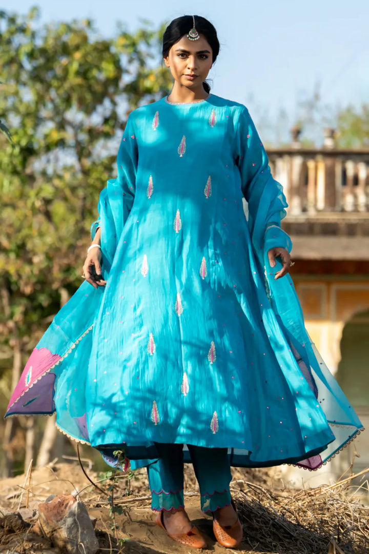 FirozI Khajur Booti Anarkali Suit Set