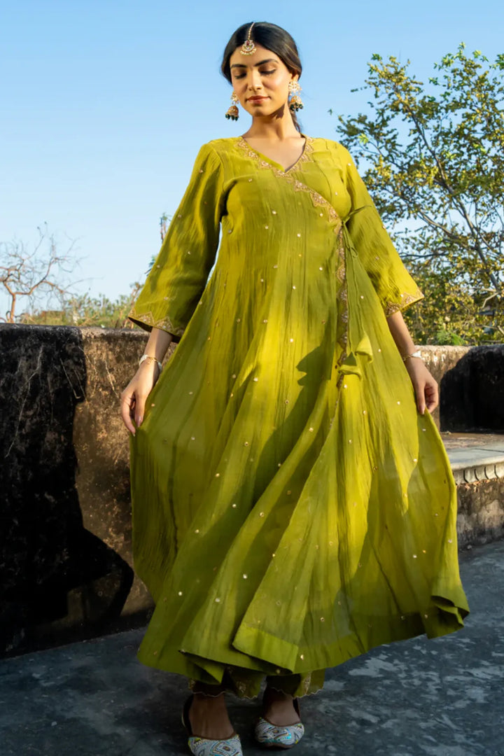 Olive Green Angrakha Set