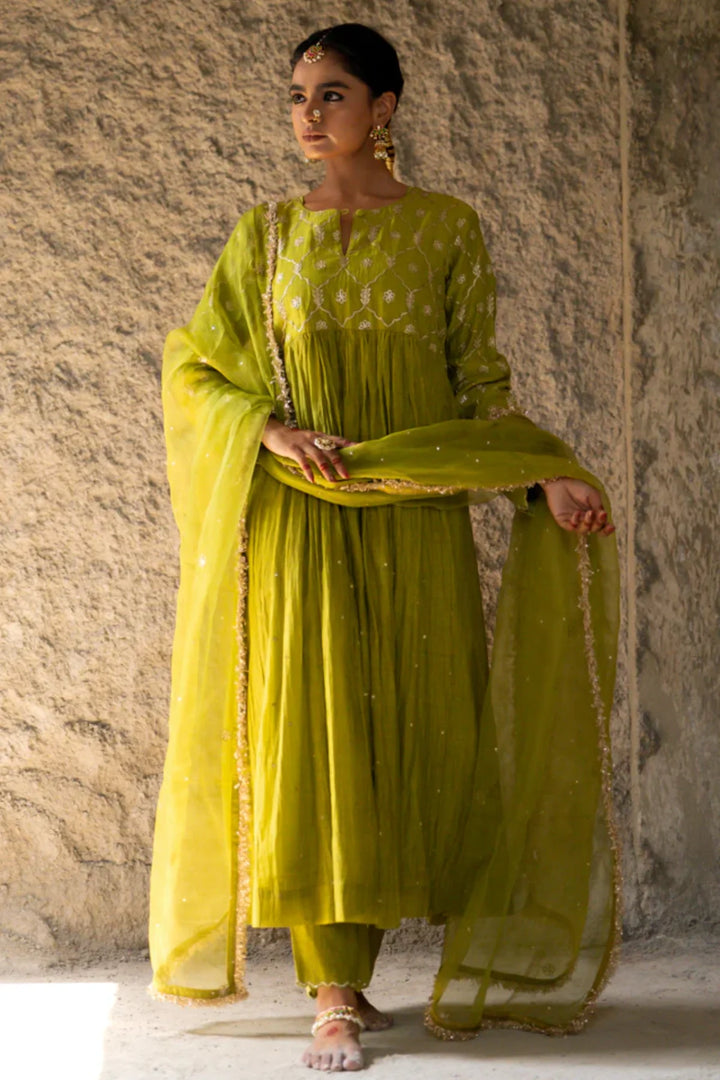Neev Olive Green Aarkali Suit Set