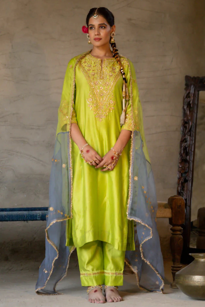 Neon Green Straight Kurta Set