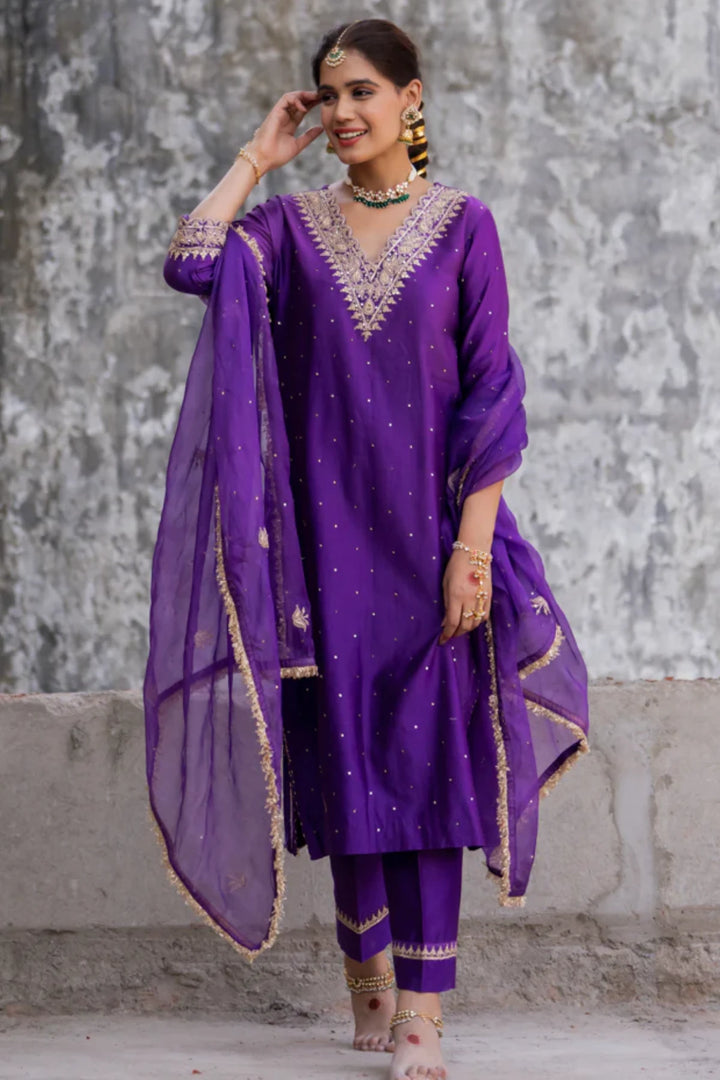 Purple Straight Kurta Set