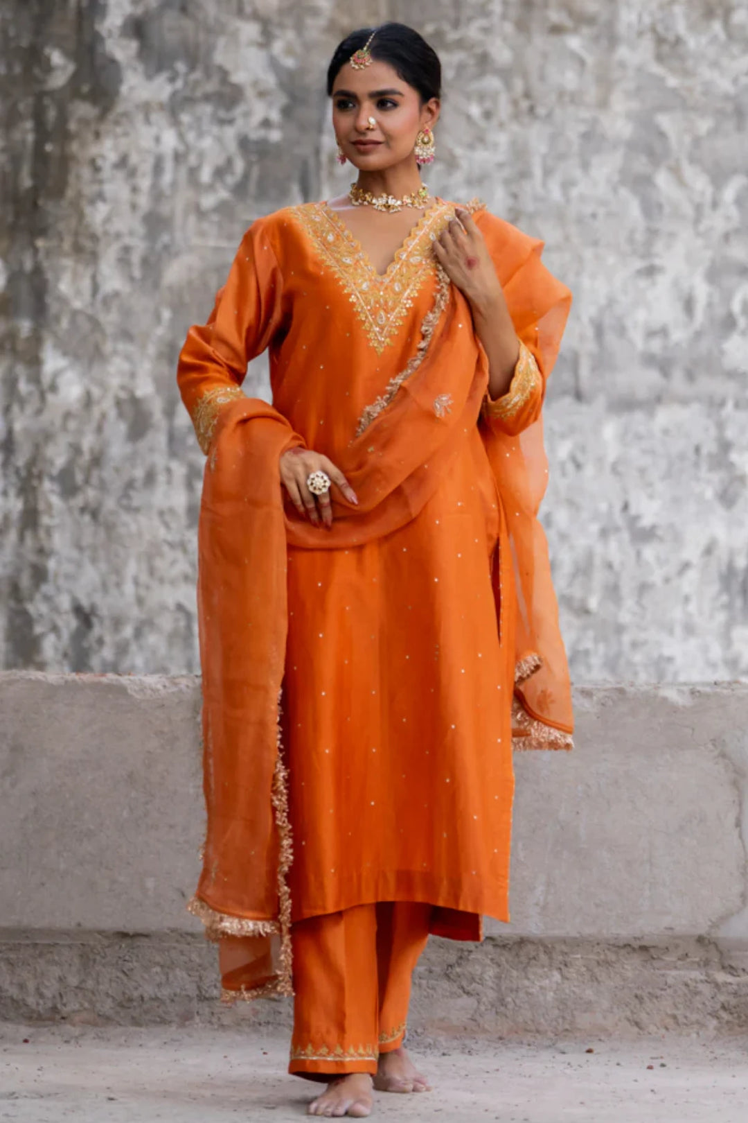 Orange Straight Kurta Set
