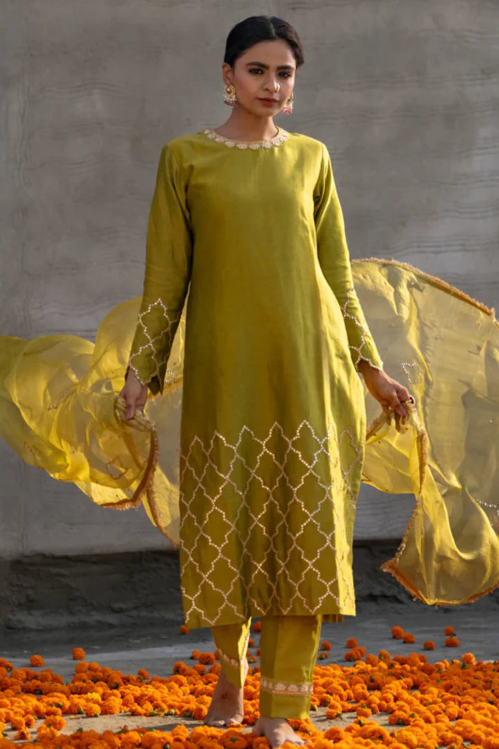 Olive Green Straight Kurta Set
