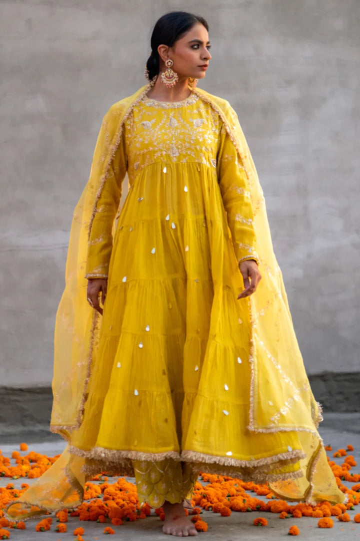 Yellow Paisley Anarkali Suit Set