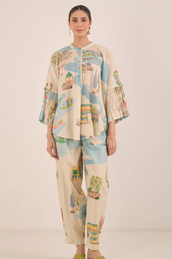 Safar: Cotton Namah Tunic With Boat Pants Co-ord Set