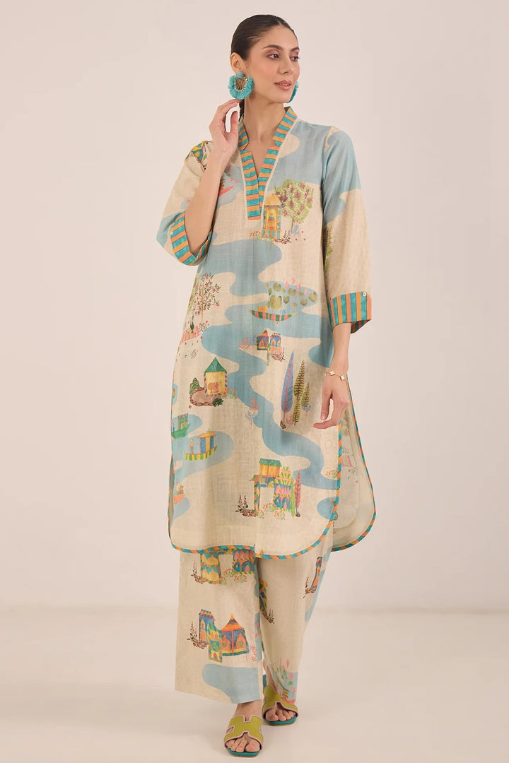 Safar: Cotton V-neck Kurta Co-ord Set