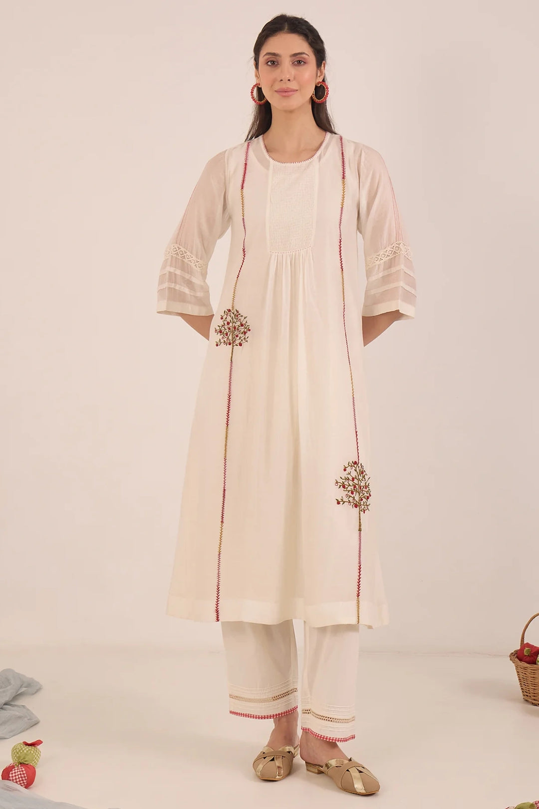 Khubani: Cotton Silk Embroidered Kurta Set - Ivory