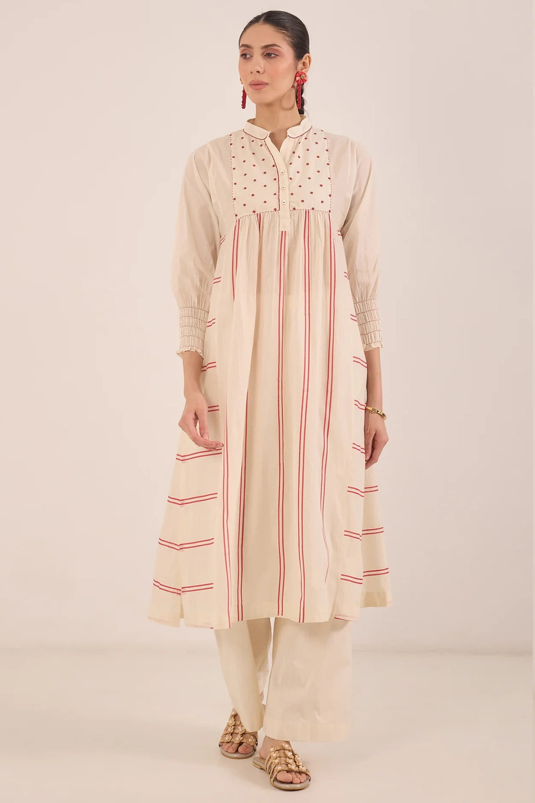 Zoon: Cotton Ivory Bead  Stripe Kurta Set