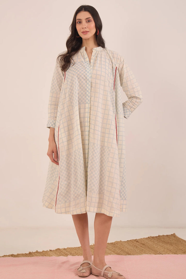 Sheen: Cotton Blue Check MIDI Dress
