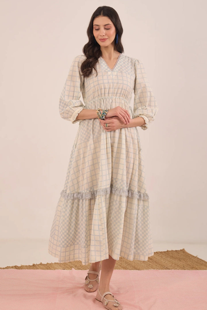 Sheen: Cotton Check MIDI Dress V-neck