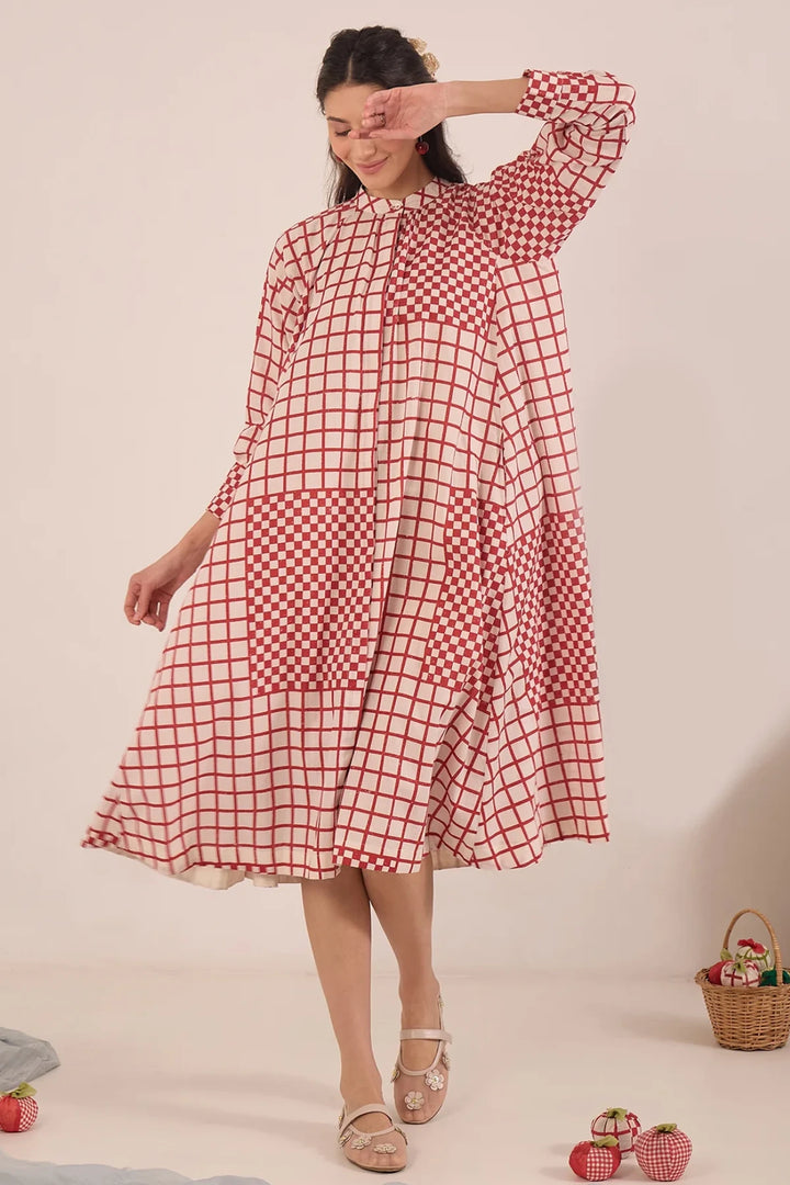 Aarol: Cotton Check MIDI Dress
