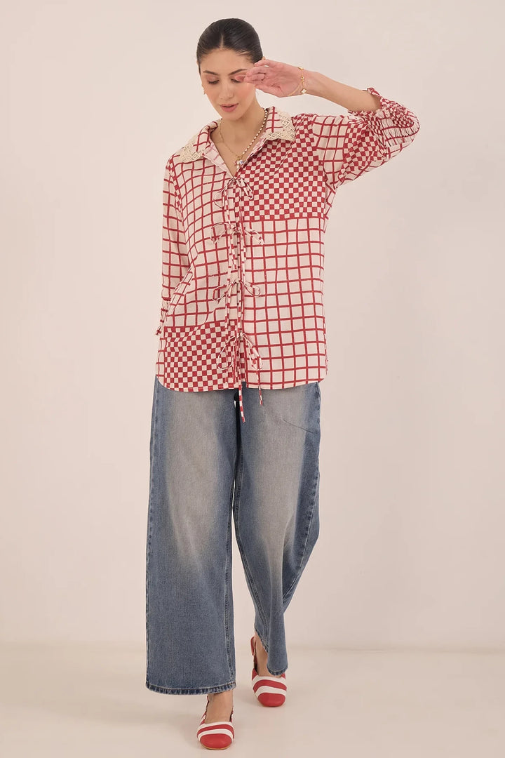 Aarol: Cotton Check String Shirt