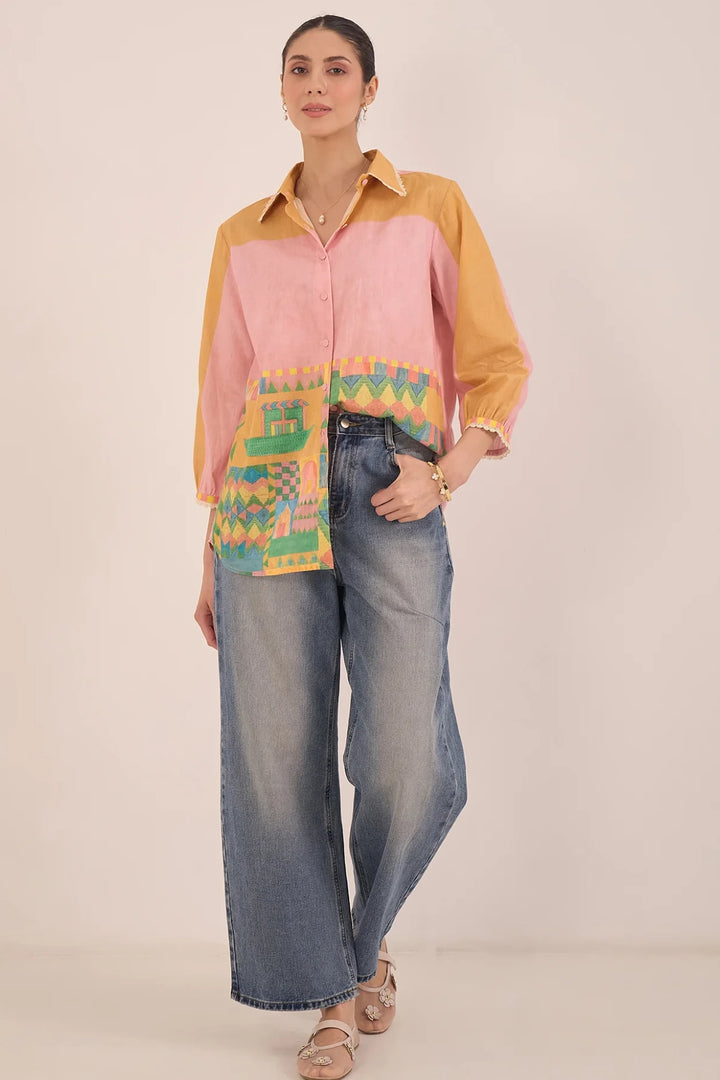 Kahwa: Cotton Color Block Shirt