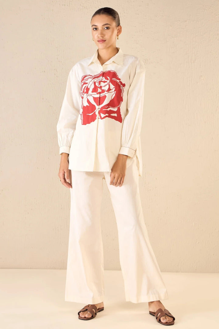 Rose Dream: Ivory Oversize Cotton Shirt Co-ord Set