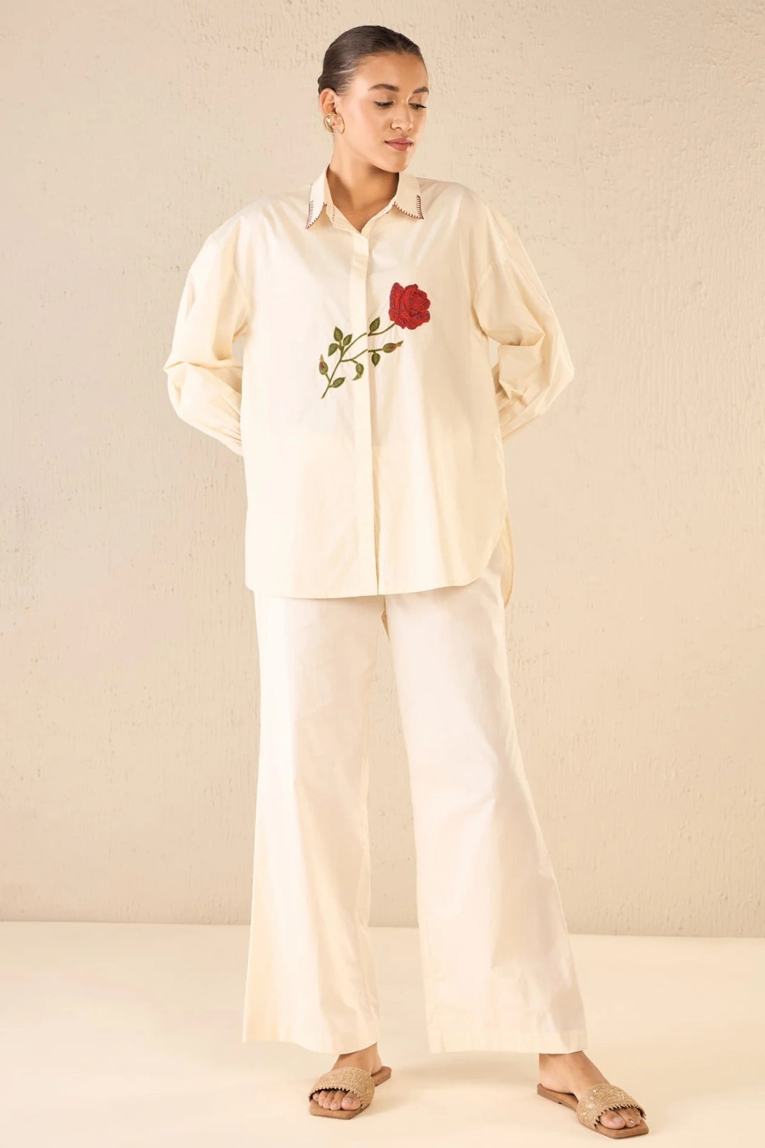 Scarlet Rose: Ivory Oversize Cotton Shirt Co-ord Set