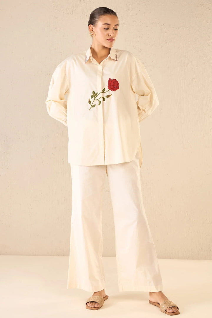 Scarlet Rose: Ivory Oversize Cotton Shirt Co-ord Set