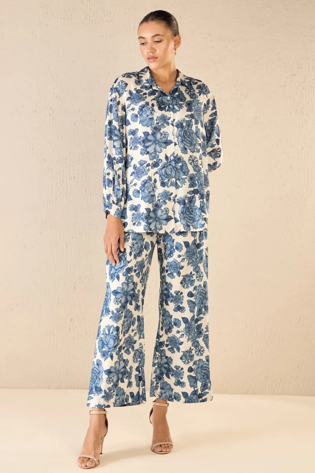 Blue Blossom: Oversize Shirt Co-ord Set