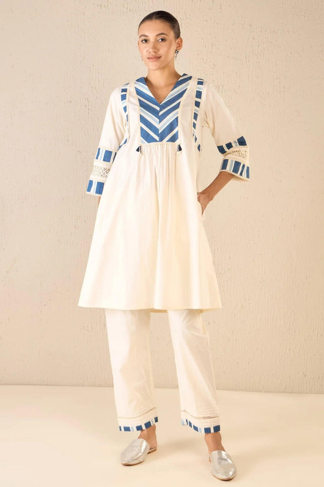 Meadow Stripes: Ivory Blue Stripe Cape Set
