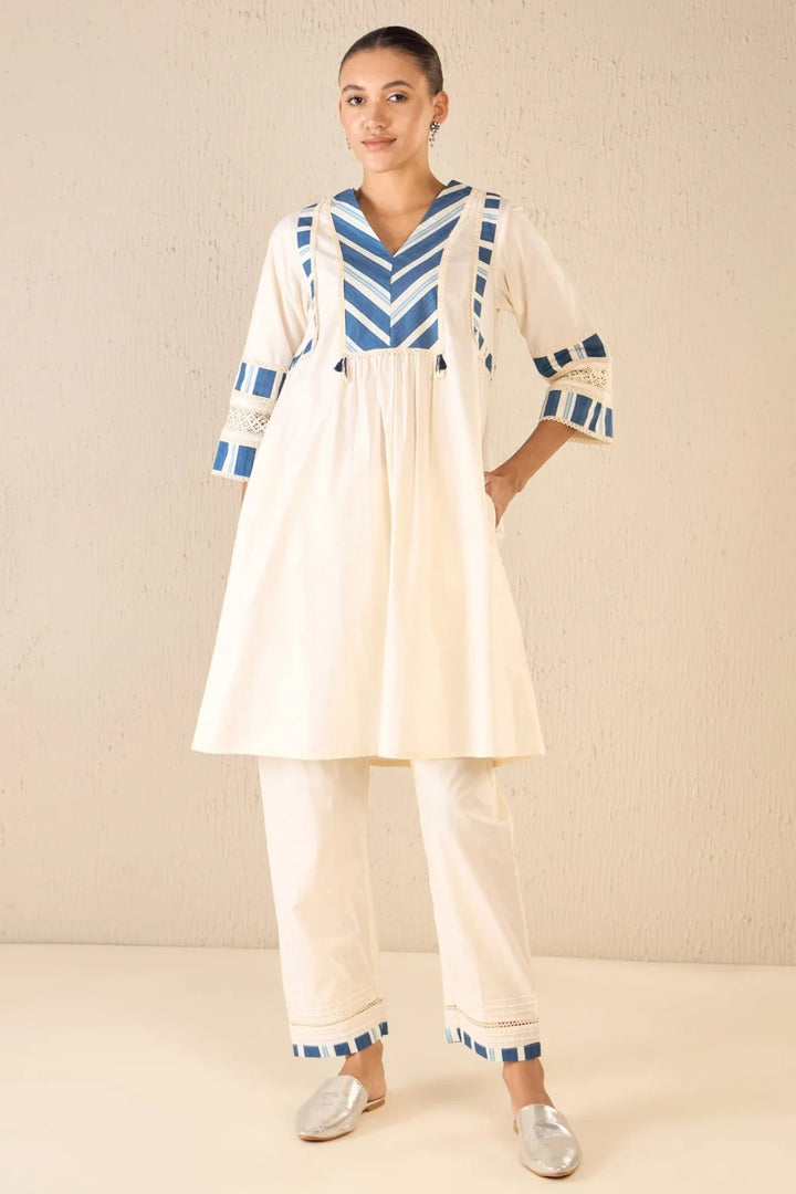 Meadow Stripes: Ivory Blue Stripe Cape Set