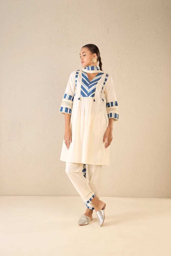 Meadow Stripes: Ivory Blue Stripe Cape Set