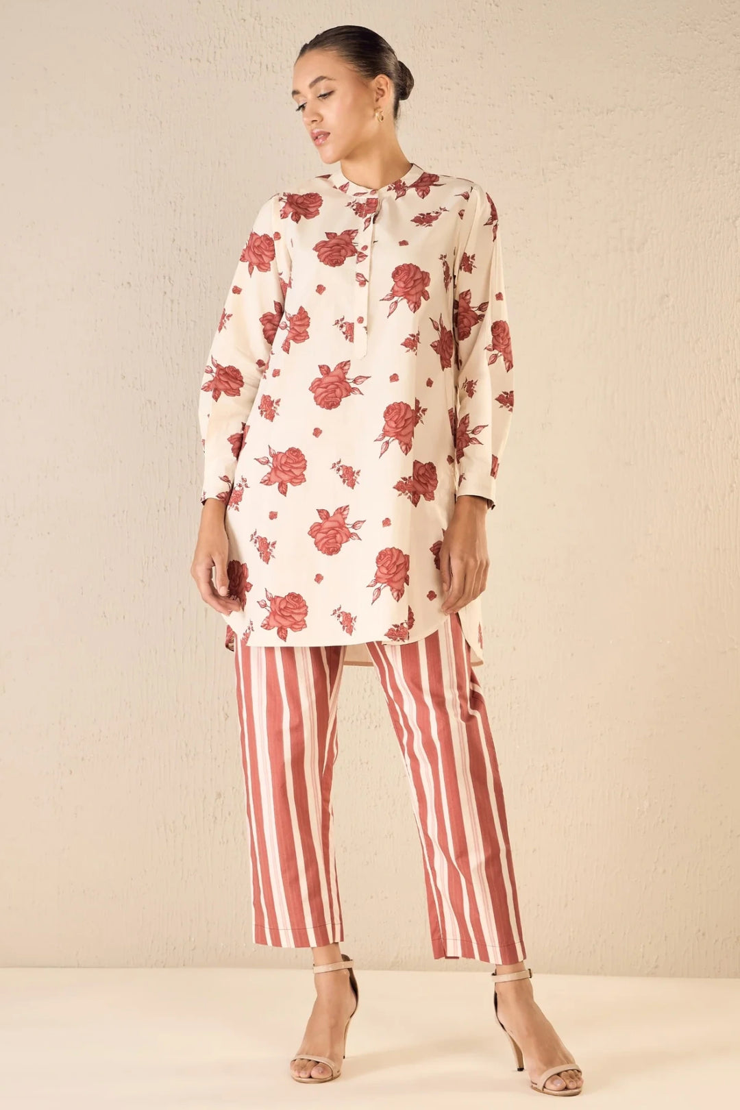 Vintage Rose: Red Rose Print Tunic Co-ord Set