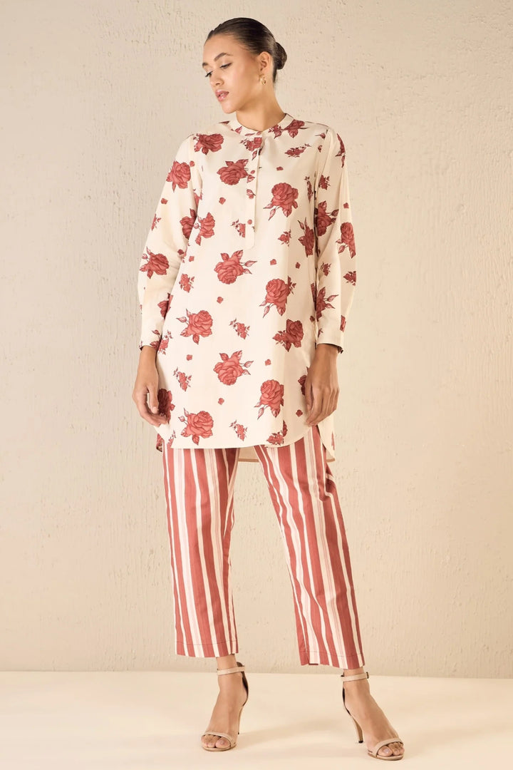 Vintage Rose: Red Rose Print Tunic Co-ord Set