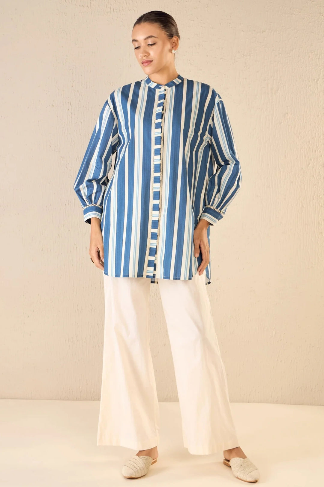 Meadow Stripes: Blue Stripe Long Shirt Co-ord Set