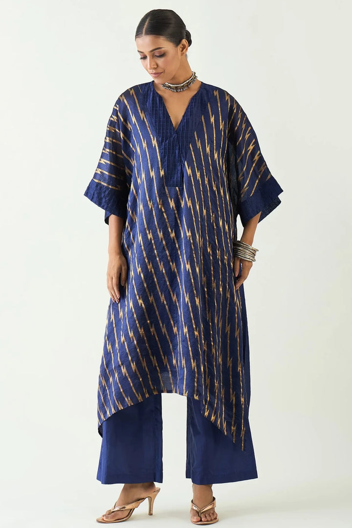 Damani: Silk with Gold weave Kimono Kaftan set- Purple