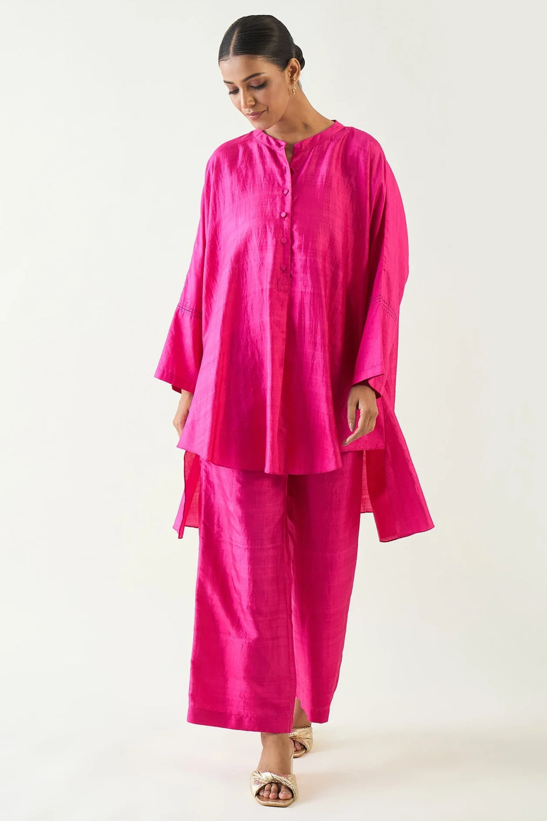 Ira: Silk Kimono Tunic set - Hot Pink
