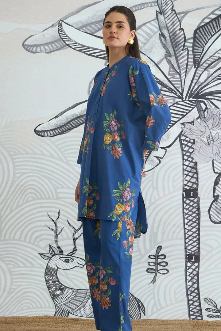 Blue Flower Kimono Tunic With Blue Flower Pants