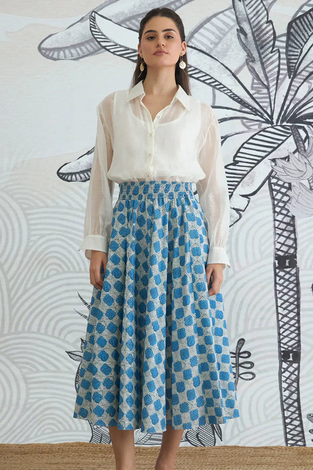 Blue Check Skirt With White Shirt