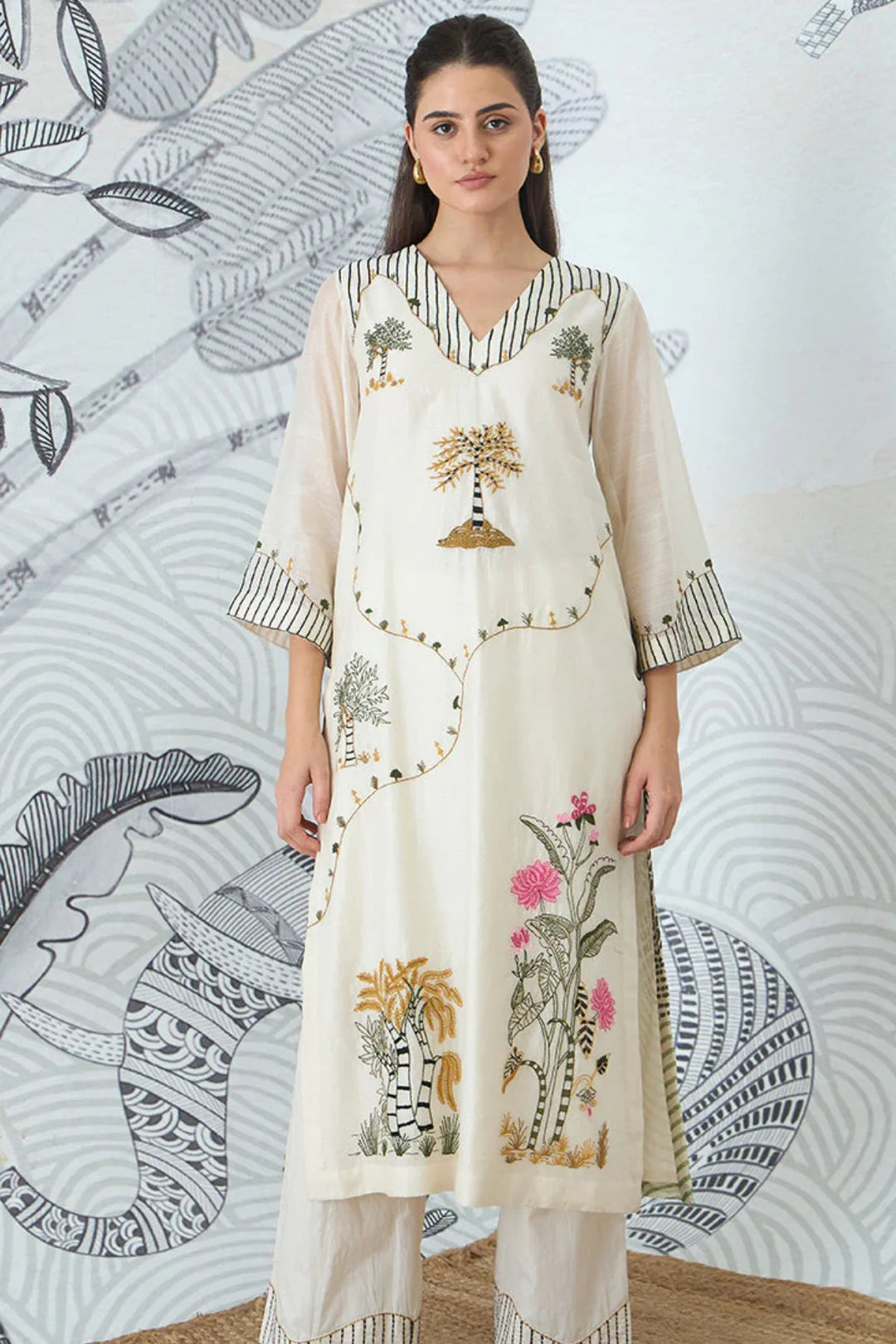 Mountain Embroidery Kurta With Pants