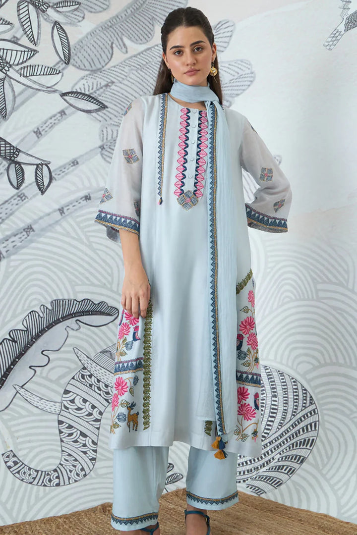 Powder Blue Embroidery Kurta Set